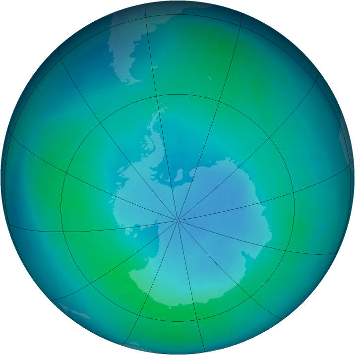 Antarctic ozone map for April 2009